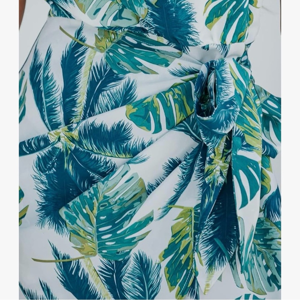 Women's One Shoulder Leaf Print Self-tie Short - Picture 4 of 4